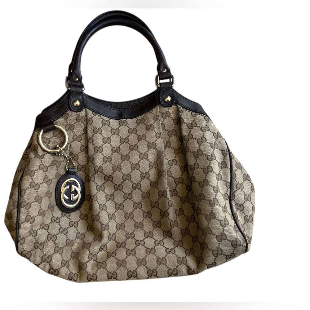 Auth GUCCI Sukey Tote Bag Hand Bag Brown Beige GG Canvas Leather - Picture 8 of 16